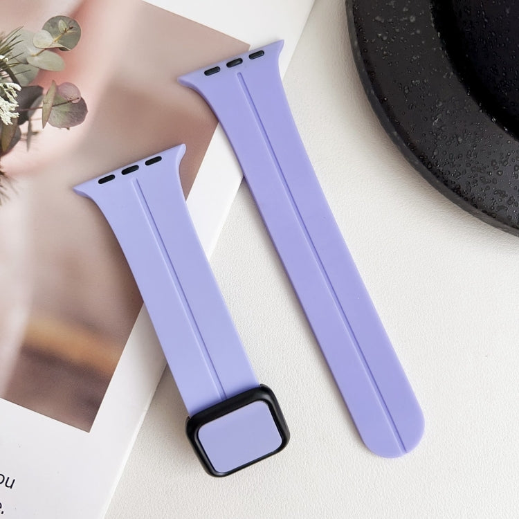 For Apple Watch Series 7 45mm Magnetic Square Buckle Silicone Watch Band(Lilacs Purple) - Watch Bands by PMC Jewellery | Online Shopping South Africa | PMC Jewellery