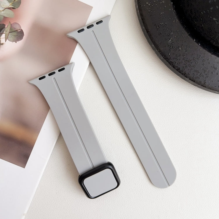 For Apple Watch SE 44mm Magnetic Square Buckle Silicone Watch Band(Cloud Gray) - Watch Bands by PMC TechLife | Online Shopping South Africa | PMC TechLife