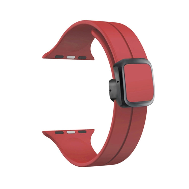 For Apple Watch Series 4 44mm Magnetic Square Buckle Silicone Watch Band(Red) - Watch Bands by PMC Jewellery | Online Shopping South Africa | PMC Jewellery