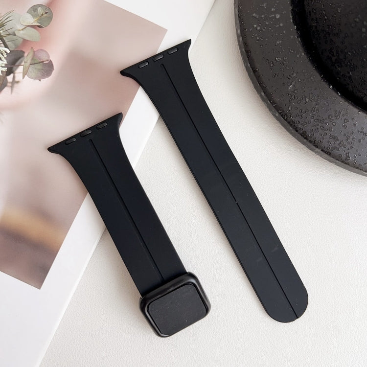 For Apple Watch Series 3 38mm Magnetic Square Buckle Silicone Watch Band(Black) - Watch Bands by PMC Jewellery | Online Shopping South Africa | PMC Jewellery