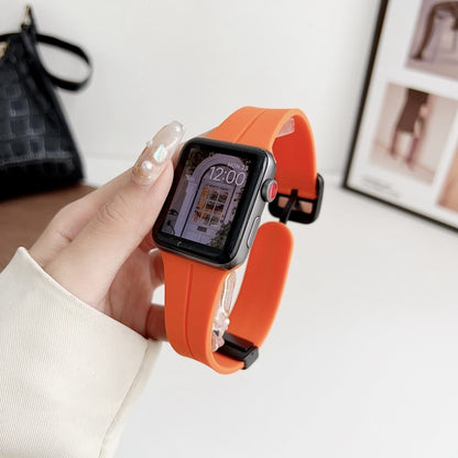 For Apple Watch Series 3 42mm Magnetic Square Buckle Silicone Watch Band(Orange) - Watch Bands by PMC Jewellery | Online Shopping South Africa | PMC Jewellery