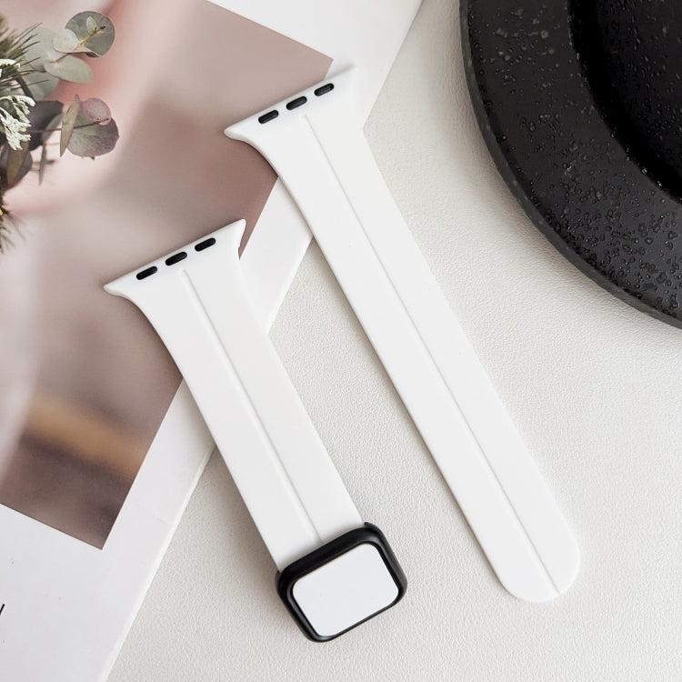 For Apple Watch Series 2 42mm Magnetic Square Buckle Silicone Watch Band(White) - Watch Bands by PMC Jewellery | Online Shopping South Africa | PMC Jewellery