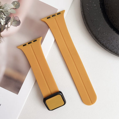 For Apple Watch Series 2 42mm Magnetic Square Buckle Silicone Watch Band(Yellow) - Watch Bands by PMC Jewellery | Online Shopping South Africa | PMC Jewellery