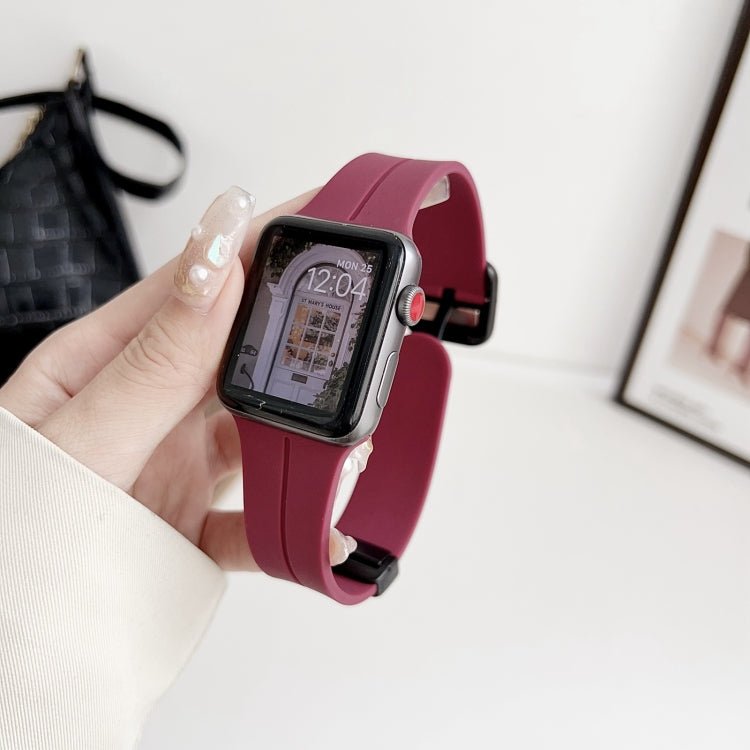 For Apple Watch 42mm Magnetic Square Buckle Silicone Watch Band(Wine Red) - Watch Bands by PMC TechLife | Online Shopping South Africa | PMC TechLife