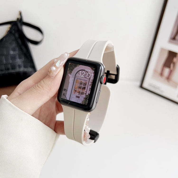 For Apple Watch 42mm Magnetic Square Buckle Silicone Watch Band(Starlight) - Watch Bands by PMC TechLife | Online Shopping South Africa | PMC TechLife