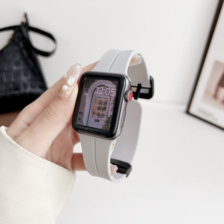 For Apple Watch 42mm Magnetic Square Buckle Silicone Watch Band(Cloud Gray) - Watch Bands by PMC Jewellery | Online Shopping South Africa | PMC Jewellery