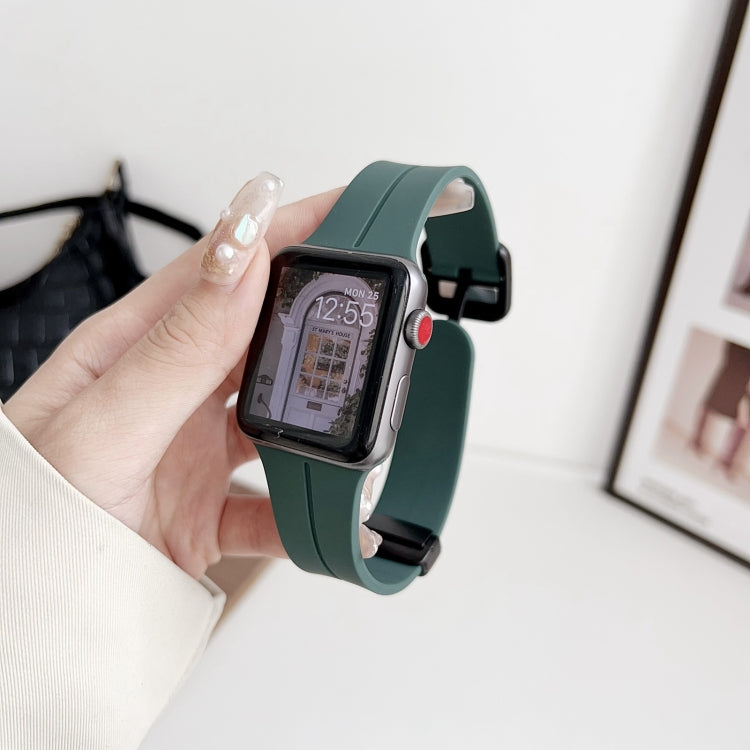 For Apple Watch 38mm Magnetic Square Buckle Silicone Watch Band(Pine Green) - Watch Bands by PMC Jewellery | Online Shopping South Africa | PMC Jewellery