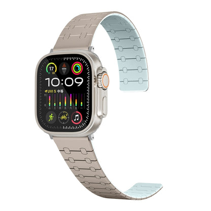 For Apple Watch SE 2023 40mm Two Color Loop Magnetic Silicone Watch Band(Khaki+Light Green) - Watch Bands by PMC Jewellery | Online Shopping South Africa | PMC Jewellery