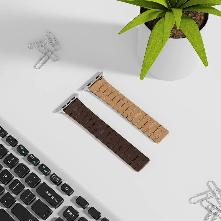 For Apple Watch Series 9 45mm Two Color Loop Magnetic Silicone Watch Band(Dark Brown+Light Brown) - Watch Bands by PMC Jewellery | Online Shopping South Africa | PMC Jewellery