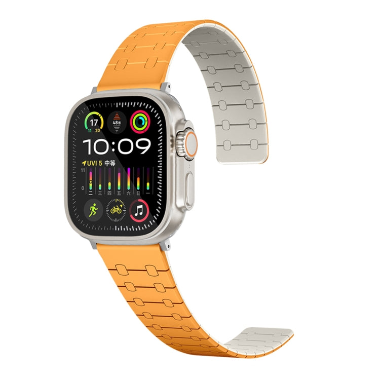 For Apple Watch Series 8 45mm Two Color Loop Magnetic Silicone Watch Band(Orange+Starlight) - Watch Bands by PMC TechLife | Online Shopping South Africa | PMC TechLife