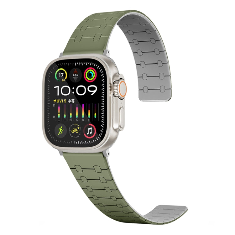 For Apple Watch SE 40mm Two Color Loop Magnetic Silicone Watch Band(Green+Grey) - Watch Bands by PMC TechLife | Online Shopping South Africa | PMC TechLife