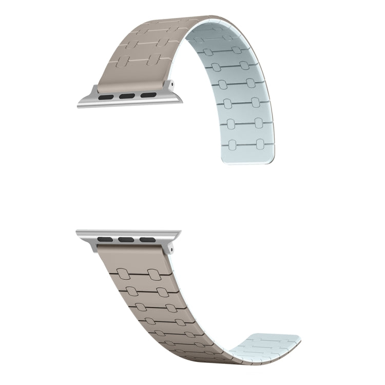 For Apple Watch 42mm Two Color Loop Magnetic Silicone Watch Band(Khaki+Light Green) - Watch Bands by PMC TechLife | Online Shopping South Africa | PMC TechLife