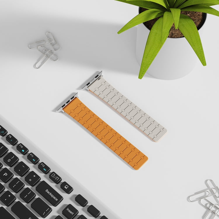 For Apple Watch 42mm Two Color Loop Magnetic Silicone Watch Band(Orange+Starlight) - Watch Bands by PMC TechLife | Online Shopping South Africa | PMC TechLife