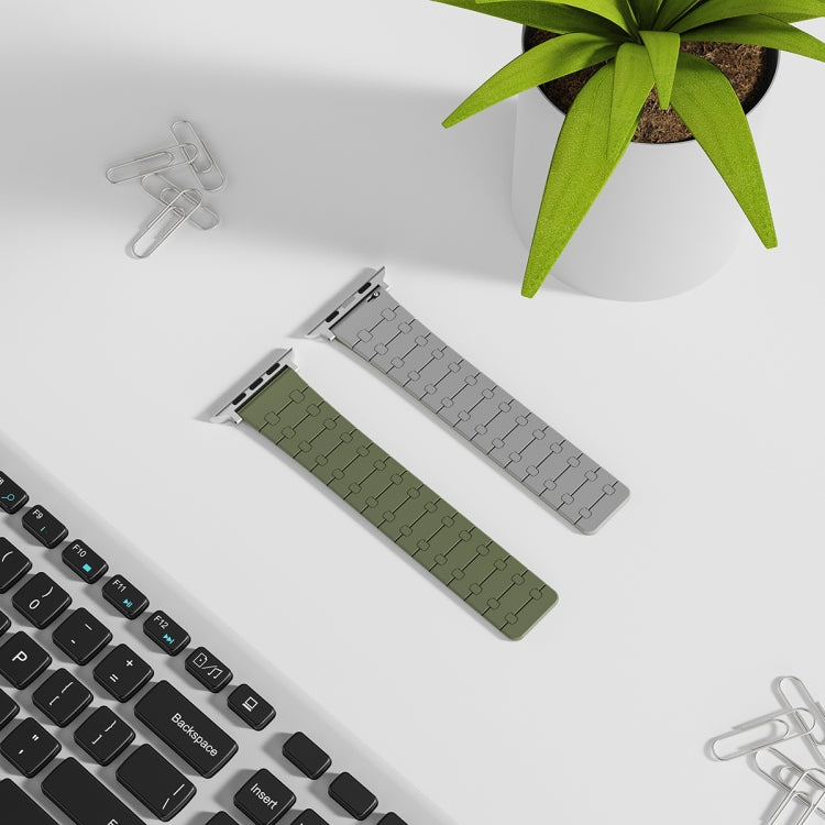 For Apple Watch 38mm Two Color Loop Magnetic Silicone Watch Band(Green+Grey) - Watch Bands by PMC TechLife | Online Shopping South Africa | PMC TechLife