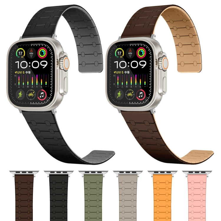 For Apple Watch 38mm Two Color Loop Magnetic Silicone Watch Band(Khaki+Light Green) - Watch Bands by PMC Jewellery | Online Shopping South Africa | PMC Jewellery