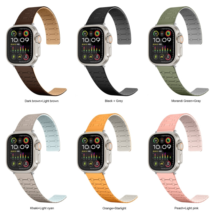 For Apple Watch Series 3 38mm Two Color Loop Magnetic Silicone Watch Band(Green+Grey) - Watch Bands by PMC Jewellery | Online Shopping South Africa | PMC Jewellery