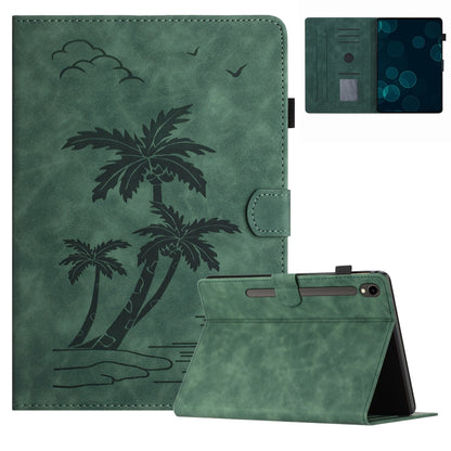 For Samsung Galaxy Tab S9 FE X510/X516B Coconut Tree Embossed Smart Leather Tablet Case(Green) - Galaxy Tab S9 FE by PMC Jewellery | Online Shopping South Africa | PMC Jewellery | Buy Now Pay Later Mobicred