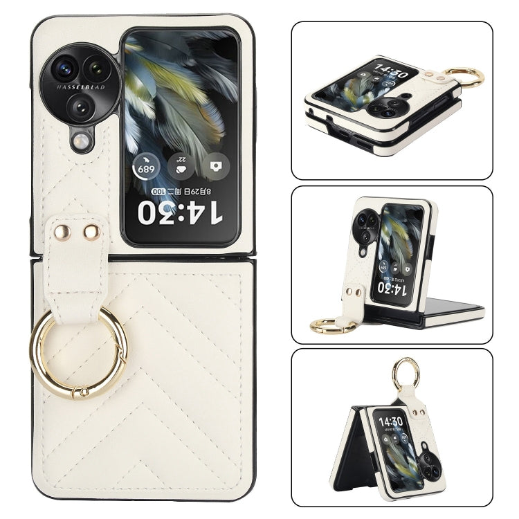 For OPPO Find N3 Flip V-shaped PU Hybrid TPU Ring Holder Phone Case(White) - Find N3 Flip Cases by PMC Jewellery | Online Shopping South Africa | PMC Jewellery | Buy Now Pay Later Mobicred