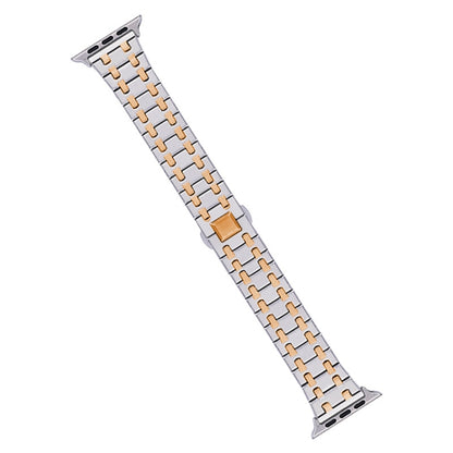 For Apple Watch Ultra 2 49mm Double T Stainless Steel Watch Band(Silver Rose Gold) - Watch Bands by PMC Jewellery | Online Shopping South Africa | PMC Jewellery