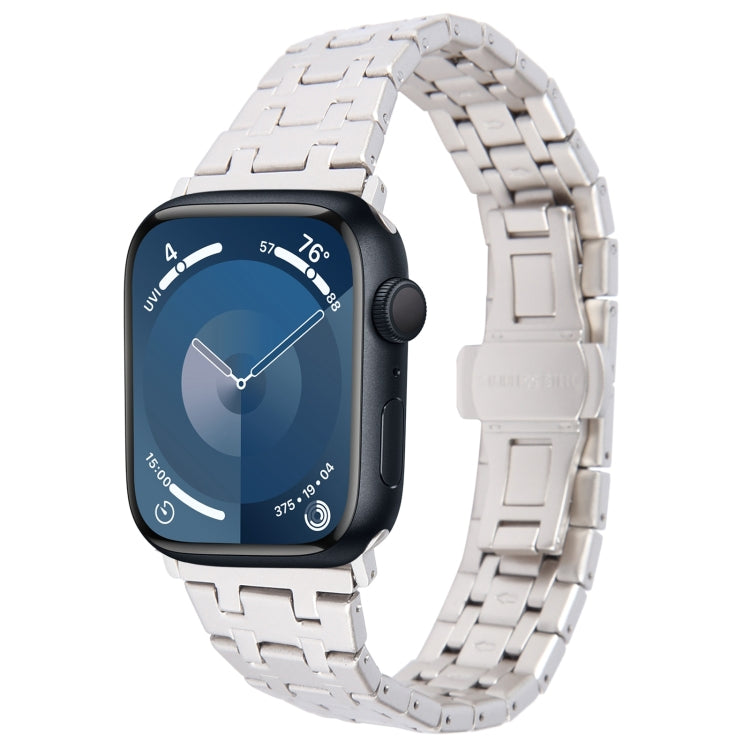 For Apple Watch Series 9 45mm Double T Stainless Steel Watch Band(Starlight) - Watch Bands by PMC Jewellery | Online Shopping South Africa | PMC Jewellery