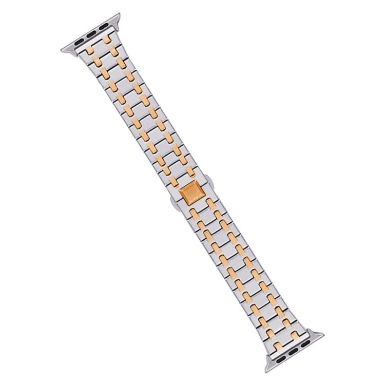 For Apple Watch Series 9 41mm Double T Stainless Steel Watch Band(Silver Rose Gold) - Watch Bands by PMC Jewellery | Online Shopping South Africa | PMC Jewellery