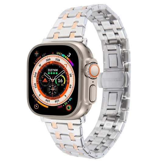 For Apple Watch Ultra 49mm Double T Stainless Steel Watch Band(Silver Rose Gold) - Watch Bands by PMC Jewellery | Online Shopping South Africa | PMC Jewellery