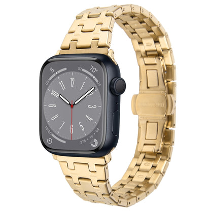 For Apple Watch Series 8 41mm Double T Stainless Steel Watch Band(Gold) - Watch Bands by PMC Jewellery | Online Shopping South Africa | PMC Jewellery