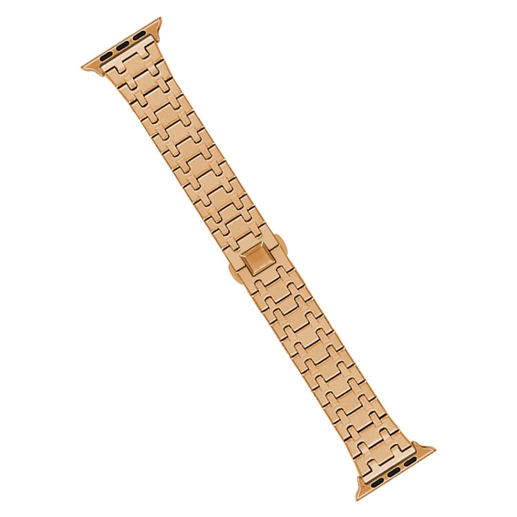 For Apple Watch Series 8 45mm Double T Stainless Steel Watch Band(Rose Gold) - Watch Bands by PMC Jewellery | Online Shopping South Africa | PMC Jewellery