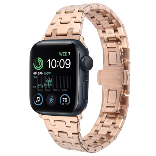 For Apple Watch SE 2022 44mm Double T Stainless Steel Watch Band(Rose Gold) - Watch Bands by PMC Jewellery | Online Shopping South Africa | PMC Jewellery