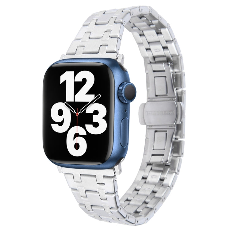 For Apple Watch Series 7 41mm Double T Stainless Steel Watch Band(Silver) - Watch Bands by PMC Jewellery | Online Shopping South Africa | PMC Jewellery