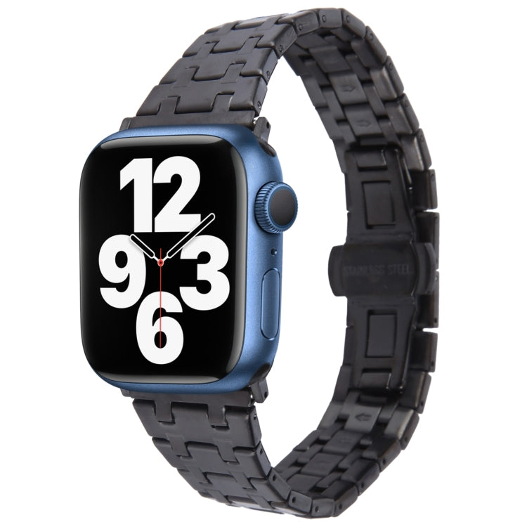 For Apple Watch Series 7 45mm Double T Stainless Steel Watch Band(Black) - Watch Bands by PMC Jewellery | Online Shopping South Africa | PMC Jewellery