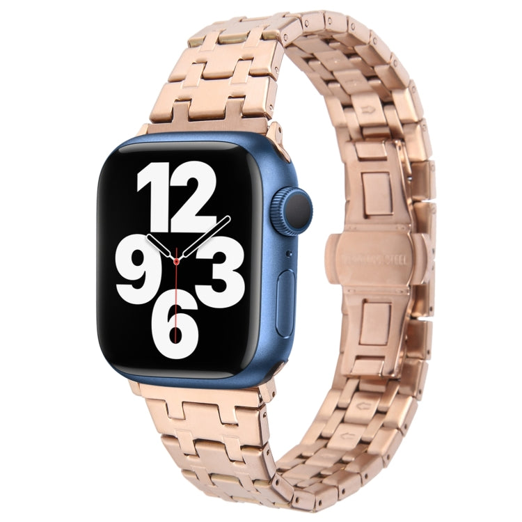 For Apple Watch Series 7 45mm Double T Stainless Steel Watch Band(Rose Gold) - Watch Bands by PMC Jewellery | Online Shopping South Africa | PMC Jewellery