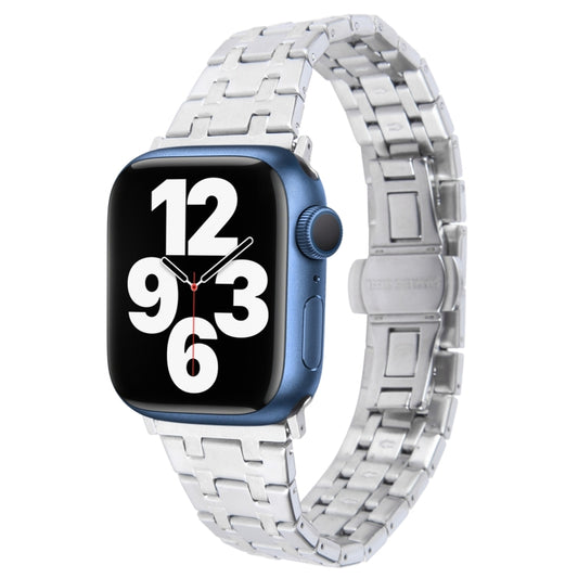 For Apple Watch Series 7 45mm Double T Stainless Steel Watch Band(Silver) - Watch Bands by PMC Jewellery | Online Shopping South Africa | PMC Jewellery