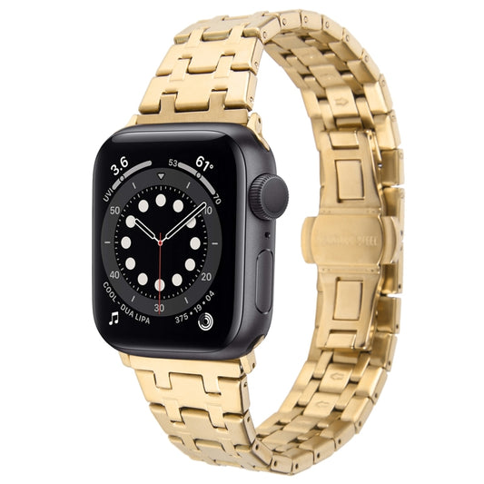 For Apple Watch Series 6 40mm Double T Stainless Steel Watch Band(Gold) - Watch Bands by PMC Jewellery | Online Shopping South Africa | PMC Jewellery