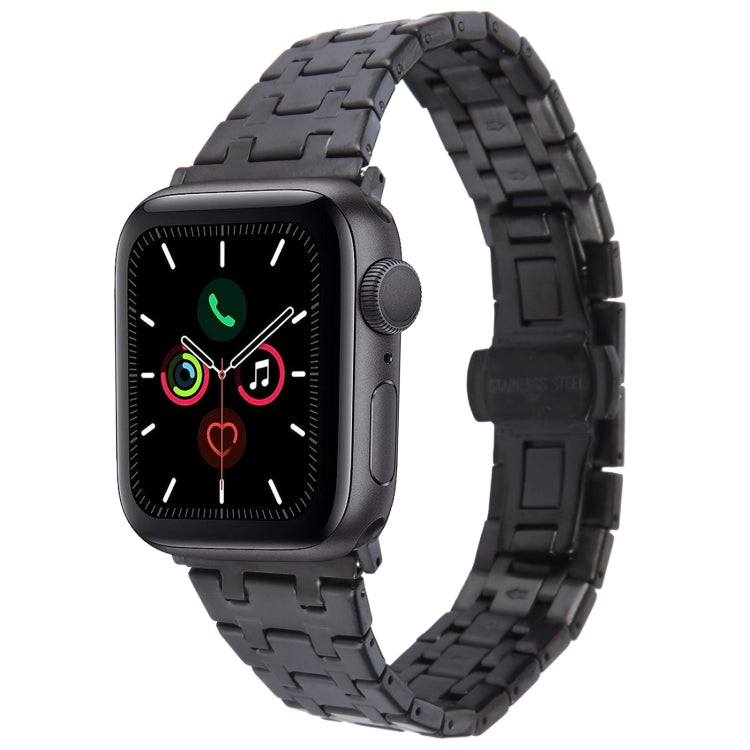 For Apple Watch Series 5 44mm Double T Stainless Steel Watch Band(Black) - Watch Bands by PMC Jewellery | Online Shopping South Africa | PMC Jewellery