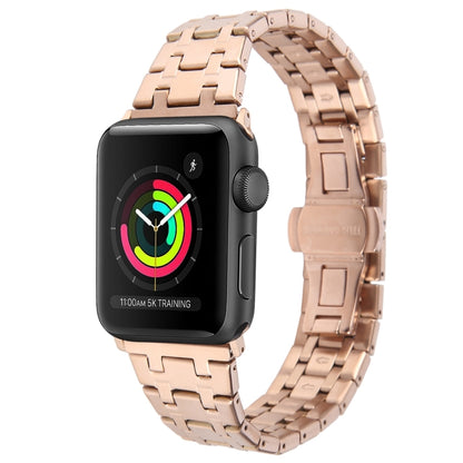 For Apple Watch Series 3 42mm Double T Stainless Steel Watch Band(Rose Gold) - Watch Bands by PMC Jewellery | Online Shopping South Africa | PMC Jewellery