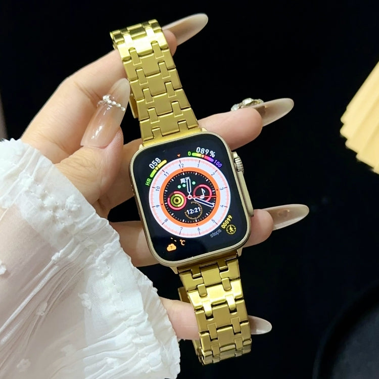 For Apple Watch 42mm Double T Stainless Steel Watch Band(Gold) - Watch Bands by PMC Jewellery | Online Shopping South Africa | PMC Jewellery