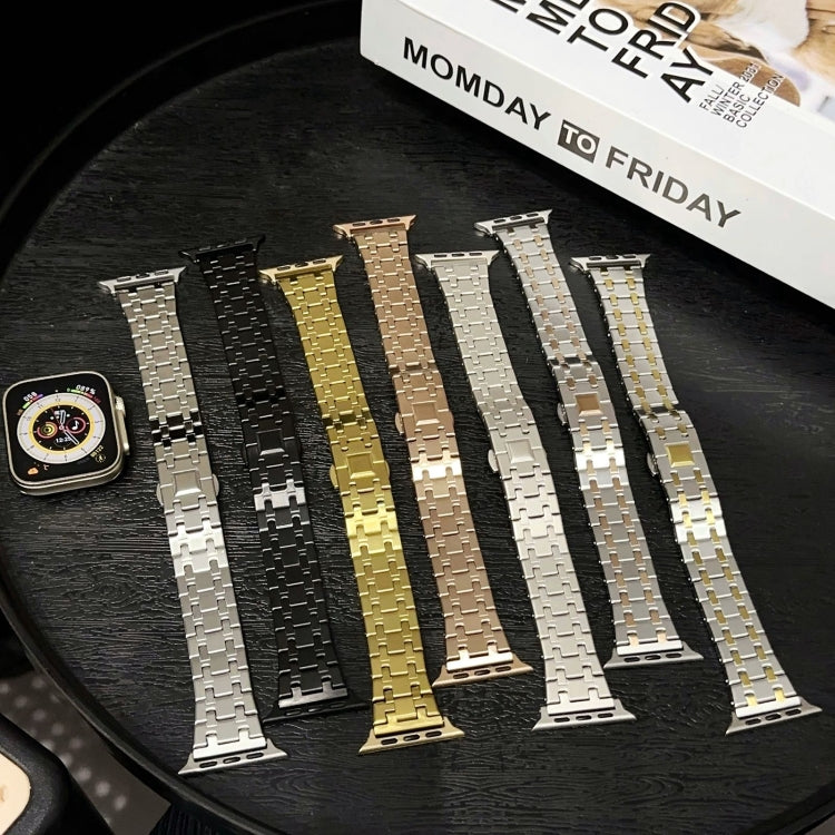 For Apple Watch Series 6 44mm Double T Stainless Steel Watch Band(Starlight) - Watch Bands by PMC Jewellery | Online Shopping South Africa | PMC Jewellery