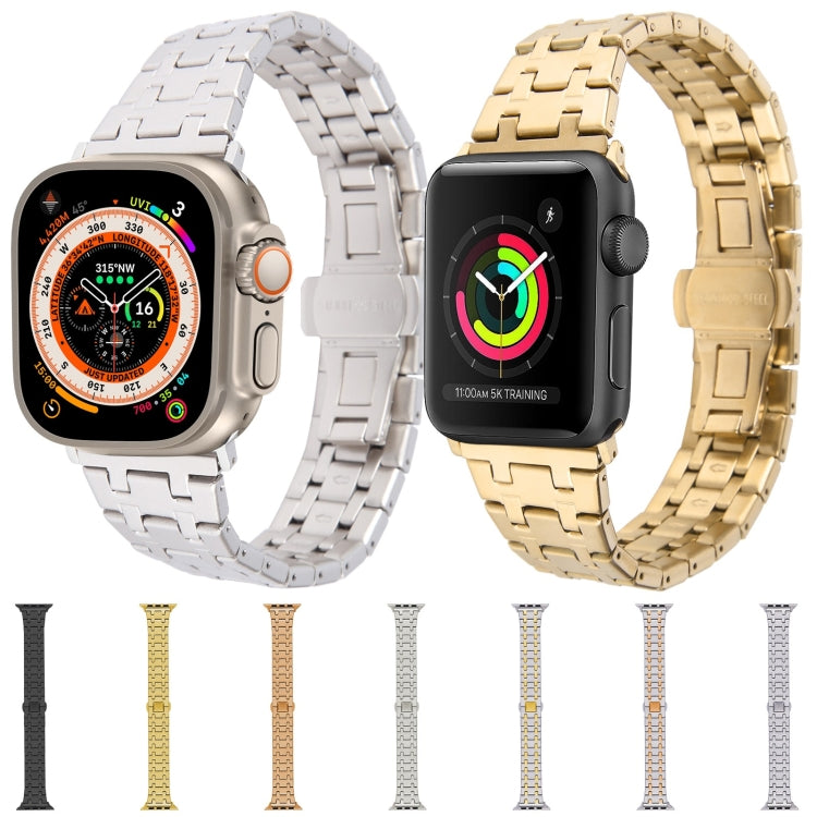 For Apple Watch Series 9 45mm Double T Stainless Steel Watch Band(Rose Gold) - Watch Bands by PMC Jewellery | Online Shopping South Africa | PMC Jewellery