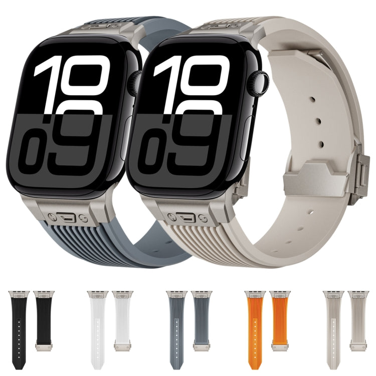 For Apple Watch Series 5 44mm Vertical Texture Titanium Buckle Elastic Silicone Watch Band(White) - Watch Bands by PMC TechLife | Online Shopping South Africa | PMC TechLife | Buy Now Pay Later Mobicred