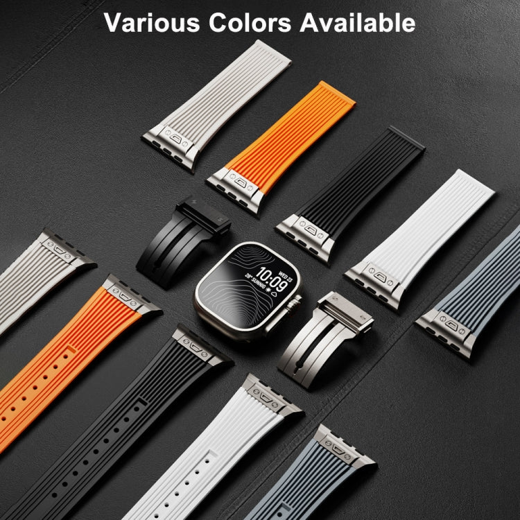 For Apple Watch SE 2023 44mm Vertical Texture Titanium Buckle Elastic Silicone Watch Band(Black) - Watch Bands by PMC TechLife | Online Shopping South Africa | PMC TechLife | Buy Now Pay Later Mobicred