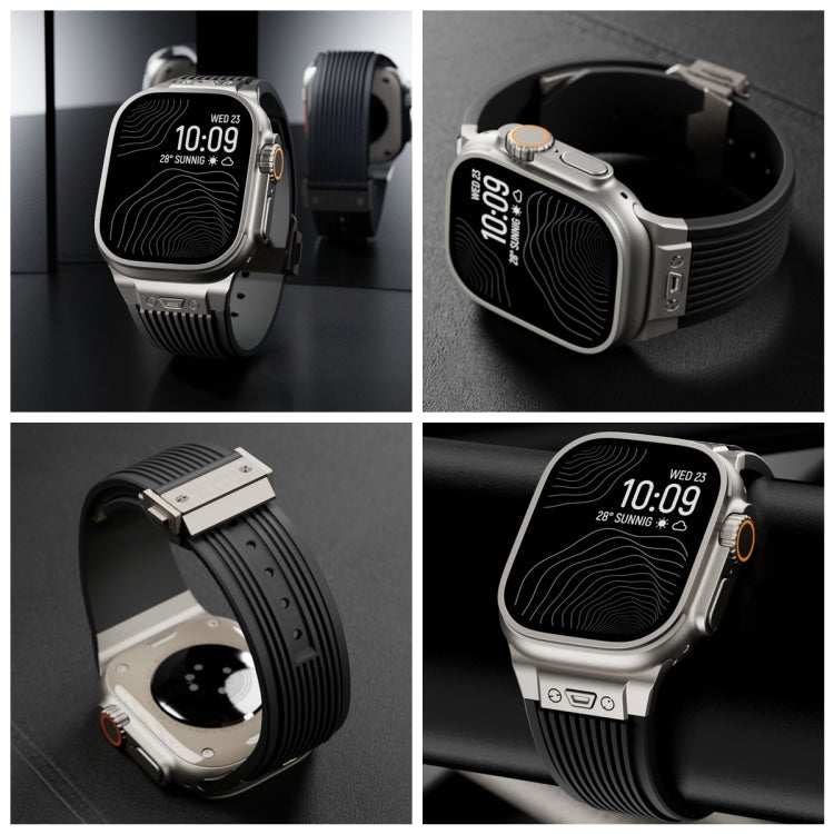 For Apple Watch 42mm Vertical Texture Titanium Buckle Elastic Silicone Watch Band(Black) - free shipping - PMC TechLife - Order now!