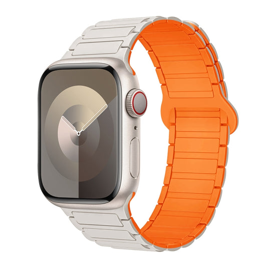 For Apple Watch Series 9 41mm I-Shaped Magnetic Silicone Watch Band(White Orange) - Watch Bands by PMC Jewellery | Online Shopping South Africa | PMC Jewellery