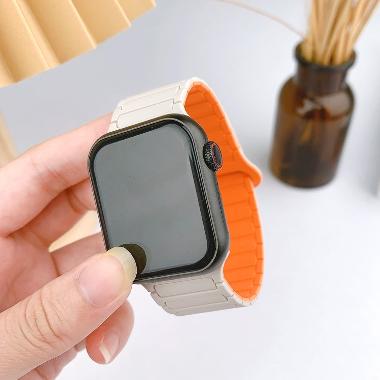 For Apple Watch SE 40mm I-Shaped Magnetic Silicone Watch Band(White Orange) - Watch Bands by PMC Jewellery | Online Shopping South Africa | PMC Jewellery