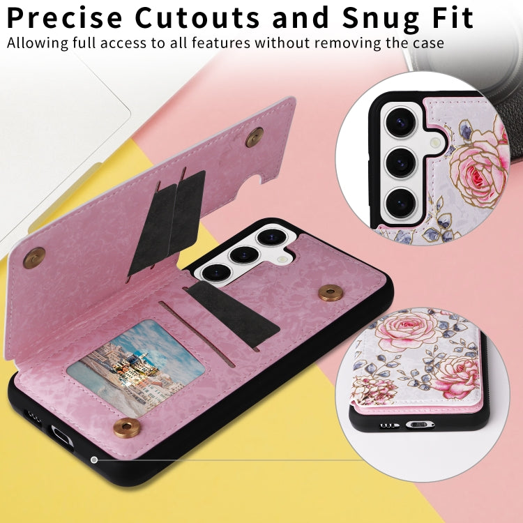 For Samsung Galaxy S25 5G Printed Double Buckle RFID Anti-theft Phone Case(Pastoral Rose) - Galaxy S25 5G Cases by PMC Jewellery | Online Shopping South Africa | PMC Jewellery | Buy Now Pay Later Mobicred