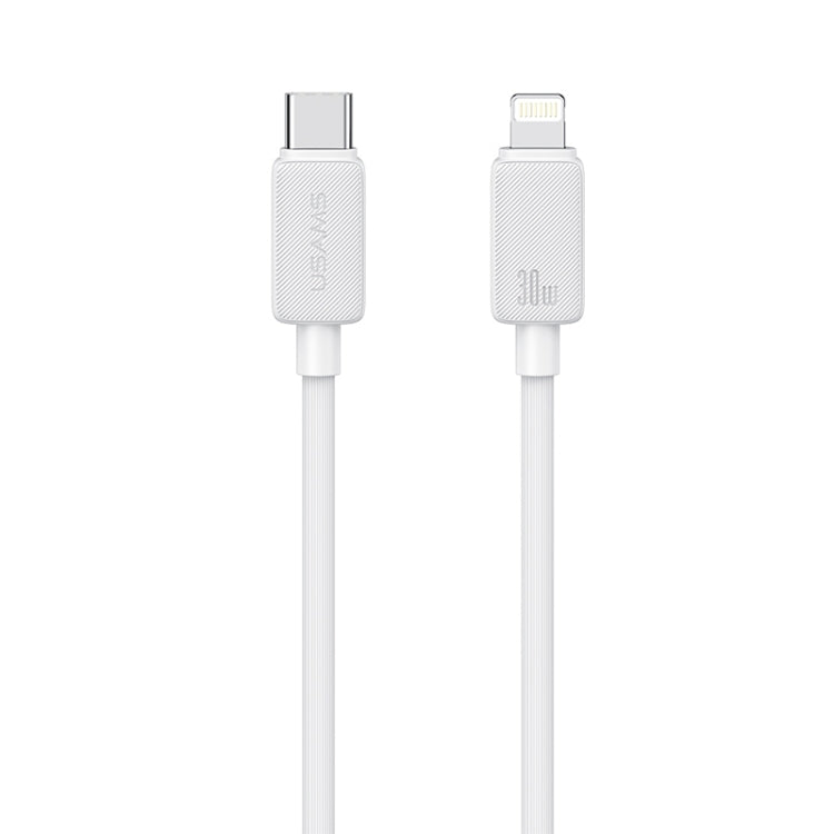 USAMS US-SJ692 USB-C / Type-C to 8 Pin 30W Striped Fast Charge Data Cable, Length:1m(White) - 2 in 1 Cable by USAMS | Online Shopping South Africa | PMC Jewellery | Buy Now Pay Later Mobicred