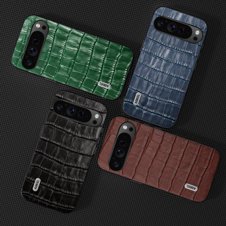 For Google Pixel 9 Pro ABEEL Crocodile Texture Genuine Leather Phone Case(Black) - Google Cases by PMC TechLife | Online Shopping South Africa | PMC TechLife | Buy Now Pay Later Mobicred