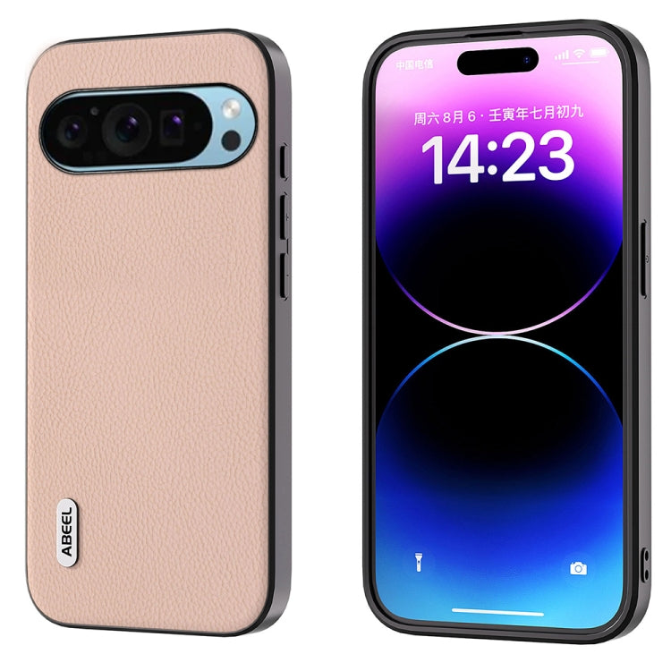 For Google Pixel 9 ABEEL Genuine Leather + PC Litchi Texture Phone Case(Pink Gold) - Google Cases by PMC TechLife | Online Shopping South Africa | PMC TechLife | Buy Now Pay Later Mobicred