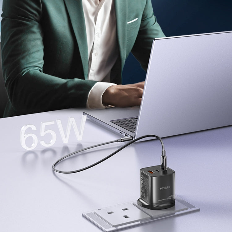 Yesido YC84 PD65W Three Port Type-C GaN Charger, UK Plug - USB Charger by Yesido | Online Shopping South Africa | PMC Jewellery | Buy Now Pay Later Mobicred