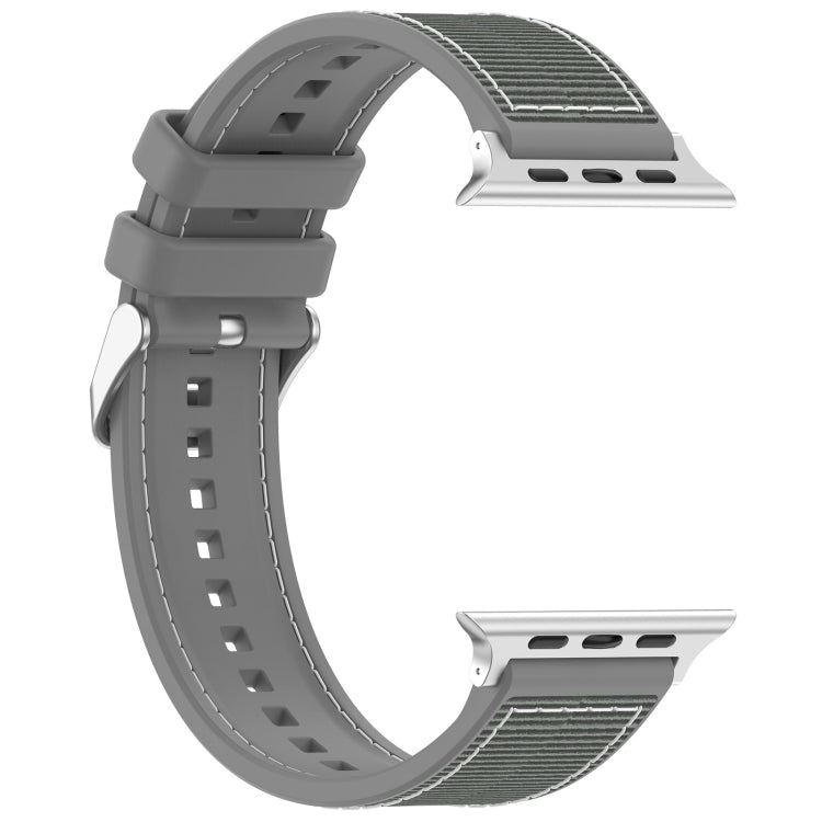 For Apple Watch Series 8 45mm Ordinary Buckle Hybrid Nylon Braid Silicone Watch Band(Grey) - Watch Bands by PMC Jewellery | Online Shopping South Africa | PMC Jewellery